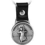 FABACH Christophorus Schlüsselanhänger am Lederband - Schutzpatron für Autofahrer und Reisende - Heilige Christophorus Plakette Auto Glücksbringer - Schutzengel Auto Motorrad Anhänger modern