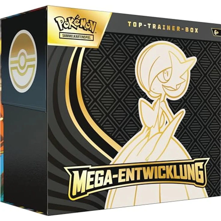 Pokémon Top-Trainer-Box Mega-Entwicklung: Guardevoir mit 1 holografischer Vollbild-Promokarte, 9 Boosterpacks, 65 Kartenhüllen, 40 Energiekarten und Zubehör – Bild 1