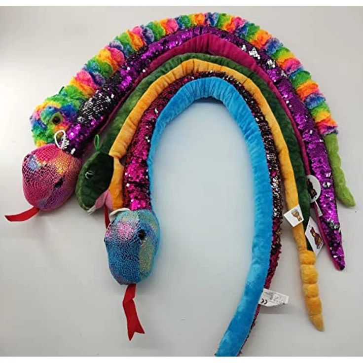 Plüschtier Plüschschlange XXL Plüsch-Schlange weich gefüllt, ideal zum Trösten Kuscheln Einschlafhilfe Toys Schlange Snake Kuscheltier (Blau Pink Glitzer 110 cm) – Bild 5