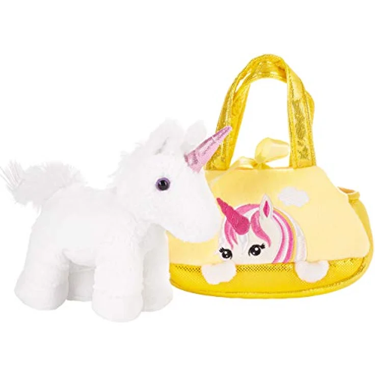 BRUBAKER Einhorn Tasche Weiß - 20 cm - Plüschtier in Handtasche - Plüsch Stofftier Kuscheltier - Gelb – Bild 3