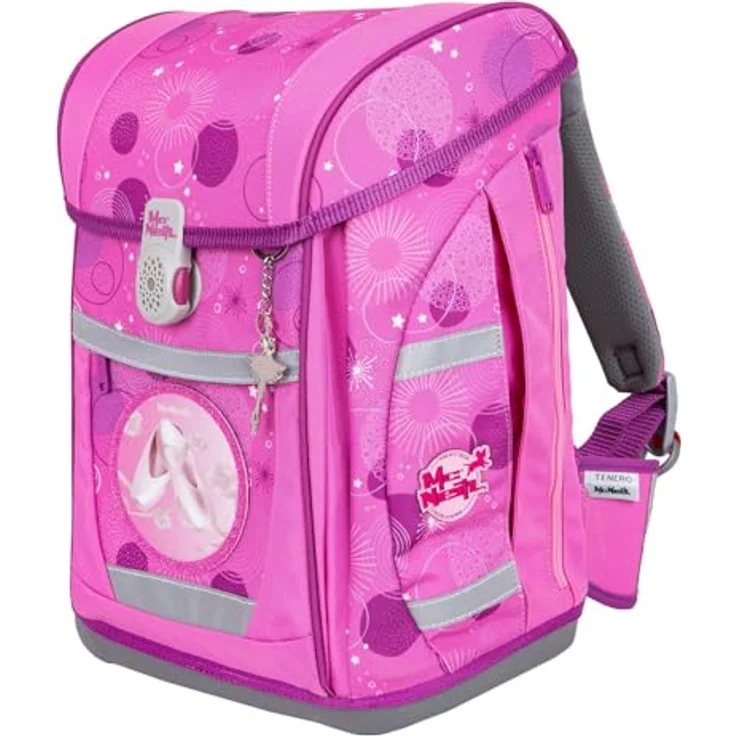 McNeill Schulranzen Tenero, Pinky (Set, 5-tlg) mit Federmäppchen, Turnbeutel, Schlamperrolle & Motivmagnet, leichtgewichtig, ClickFlex Rückensystem, reflektierendes Magnetschloss, gepolsterte Schultergurte – Bild 4