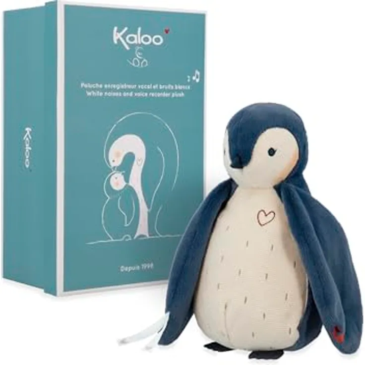 Kaloo Complices Baby Plüschtier, Blauer Pinguin mit weißem Rauschen und Aufnahmefunktion, 25 cm, ab Geburt, K212001