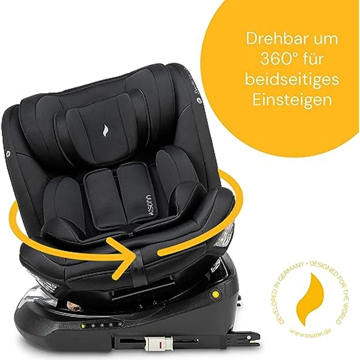 Osann Reboarder-Kindersitz Swift360 S i-Size 360° drehbar, ab 15 Monate - 12 Jahre, All Black, mit Isofix-Basis & Top-Tether – Bild 3