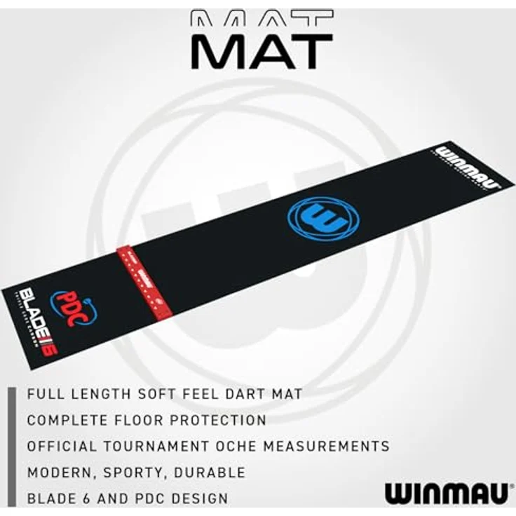 Winmau Dartmatte "Pro-Zone Precision PVC 8216", rutschfest, schwarz/blau/rot, 300 x 60 cm – Bild 2