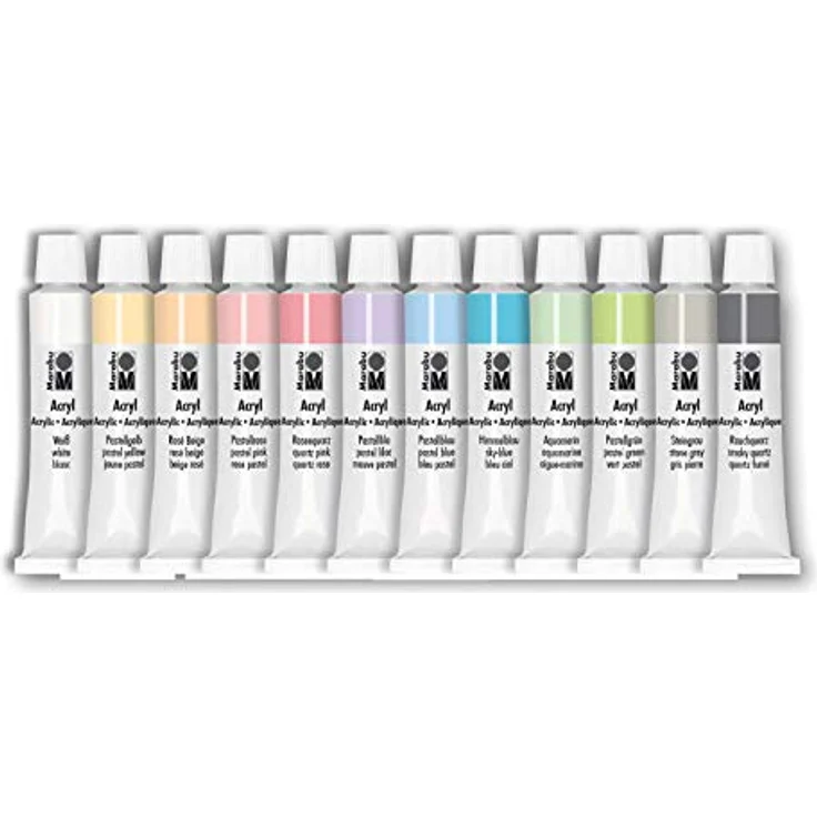 Marabu Acrylfarbenset 12 Pastellfarben, 12 x 12 ml, deckend, matt glänzend, schnell trocknend auf Wasserbasis, für Keilrahmen, Papier und Holz geeignet – Bild 2