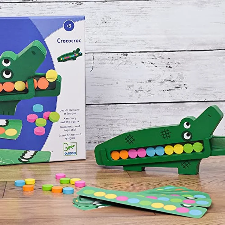 DJECO Edukacinis medinis aidimas - Crococroc (DJ01629), interaktives Krokodilspiel für Kinder ab 3 Jahren, mit farbigen Spielsteinen – Bild 6