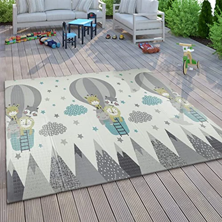 Paco Home Wendbare Spielmatte Krabbelmatte für Babys, faltbar und abwischbar, Tier Motiv, 150x200 cm, Farbe: Creme – Bild 2