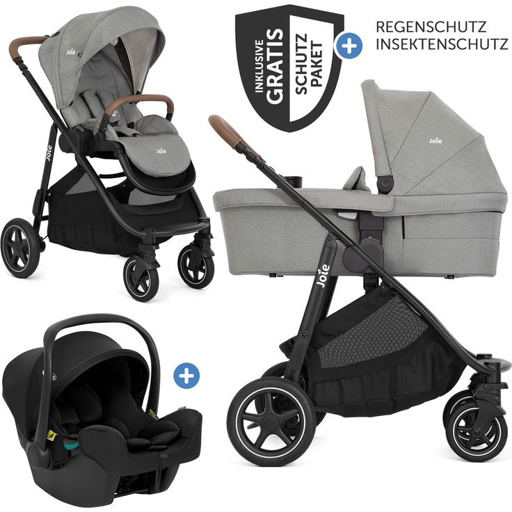 joie Versatrax 3in1 Kombi-Kinderwagen-Set, bis 22 kg belastbar mit Babywanne Ramble XL, Babyschale SnugLite, inkl. Zubehör und Gratis Mobilitätsgarantie - Pebble