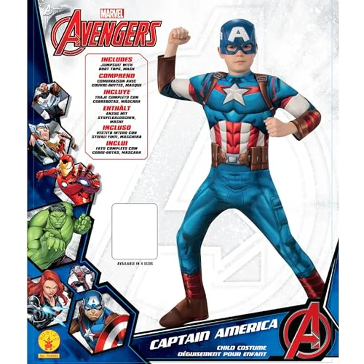 Rubie's Offizielles Kostüm Captain America für Kinder, Superhelden-Verkleidung mit Rüstungseffekt, Größe M, Halloween – Bild 4