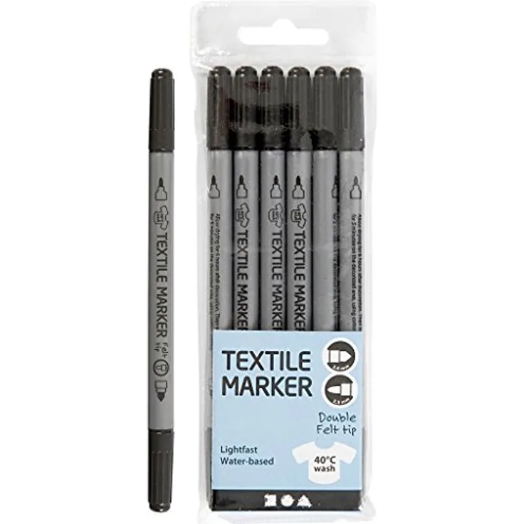 Marker für Stoff, Feder Breite: 2,3 + 3,6 mm, 6 Schwarz