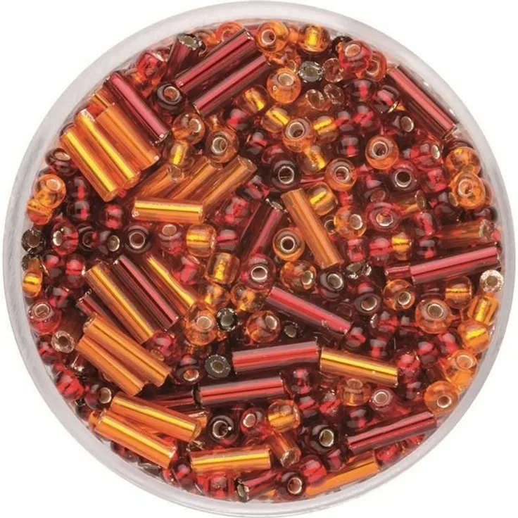 Glorex Bastelperlen Glorex Rocailles + Glorex Stifte 6 mm 17 g, mix, rot/orange