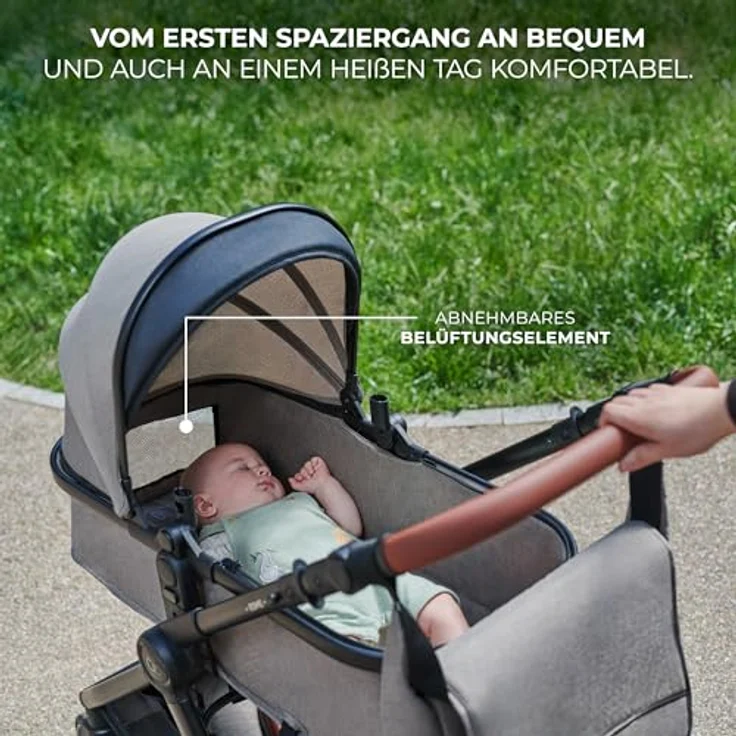Kinderkraft 3in1 Kombi-Kinderwagen-Set ESME, wendbarer Sitz & Wanne in einem, bis 22 kg, inkl. Babyschale MINK PRO i-Size, Getränkehalter, Wickeltasche, Moonlight Grey, mit Gratis Mobilitätsgarantie – Bild 6