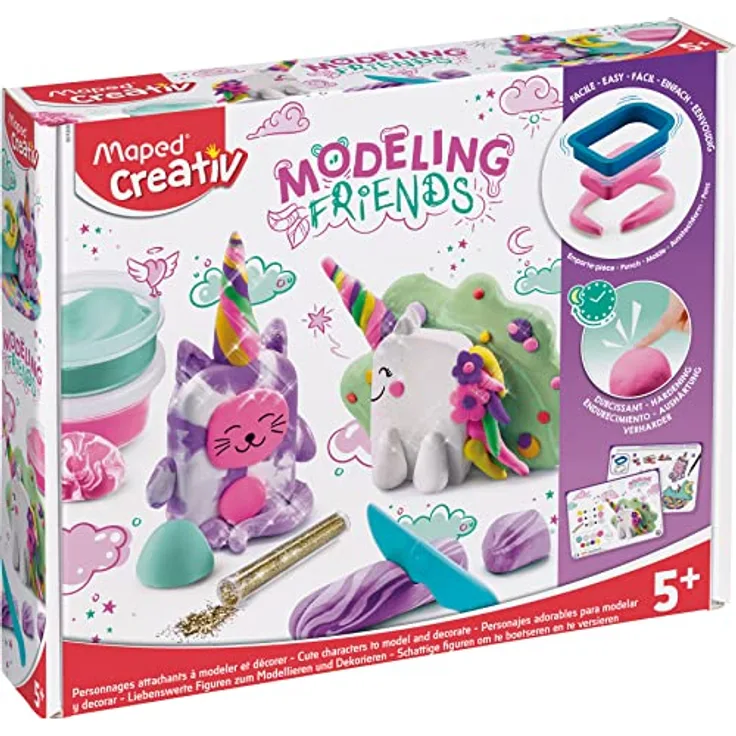 Maped CREATIV 907206 Modellier lufthärtender Modelliermasse Modeling Friends-Magical: Einhörner, bunt, 1 Set