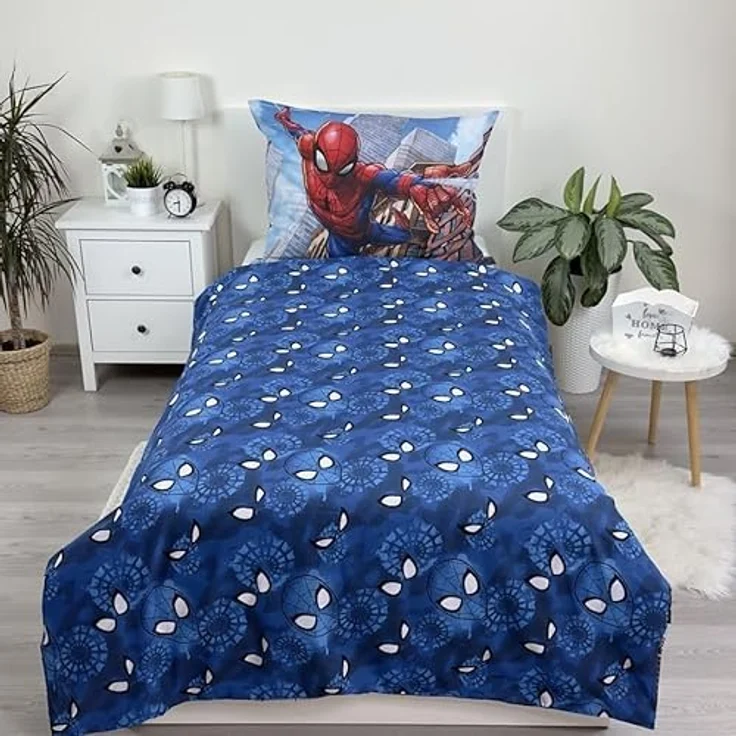 Jerry Fabrics Spiderman Wende Bettwäsche Kopfkissen Bettdecke 135/140x200 cm blau, 100% Baumwolle, atmungsaktiv und pflegeleicht – Bild 4