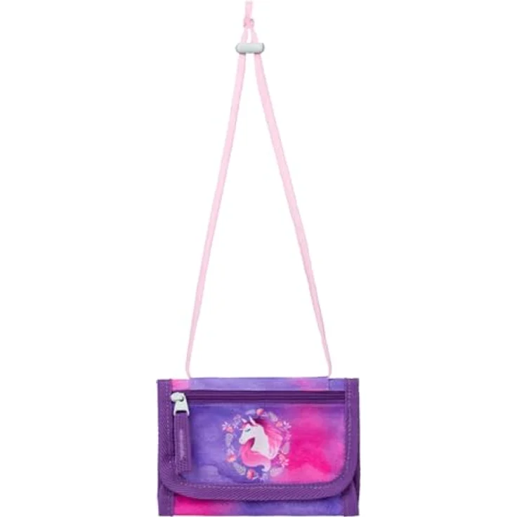 Baagl Brustbeutel Kinder - Geldbörse für Mädchen, Mini Portemonnaie mit Münzfach und Kordel, robustes Polyester, Pferd Design, 14,5 x 8,5 cm – Bild 4