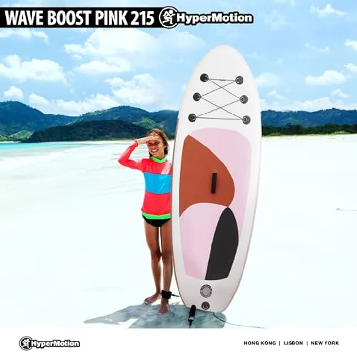 HyperMotion SUP Board für Kinder 215 cm, aufblasbares Stand Up Paddle Set mit Paddel, Pumpe und Rucksack – belastbar bis 130 kg, leicht und ideal für Anfänger – Bild 2