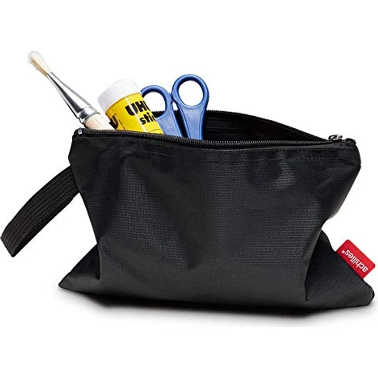 achilles Federtasche, Malstifttasche, Federmäppchen, Schlampermäppchen für Stifte, Studenten-Mäppchen, Bleistiftbeutel, Stifte-Etui, Basteltasche mit Reißverschluss, 25 cm x 17 cm (Schwarz) – Bild 1