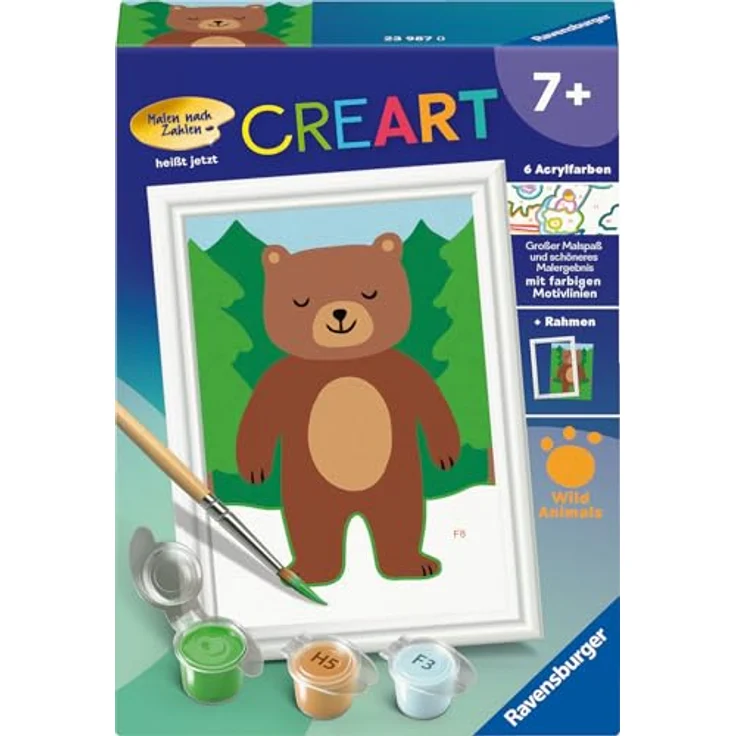 Ravensburger Verlag GmbH Malen nach Zahlen - CREART® - Kleiner Bär, Malset mit farbigen Motivlinien und 6 Acrylfarben, ab 7 Jahren – Bild 2