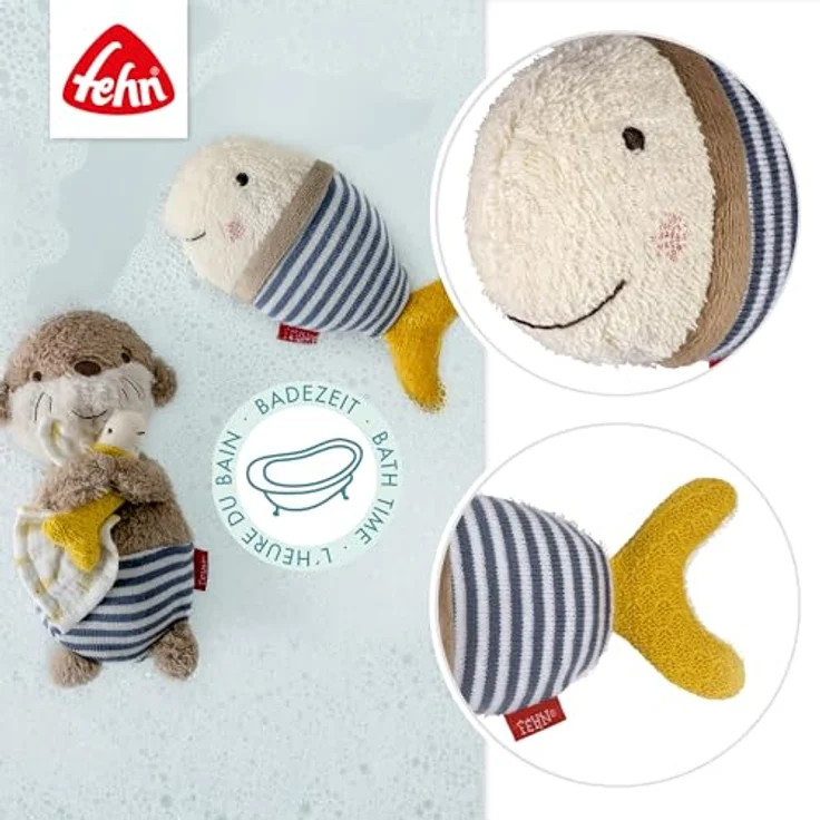 Fehn Badetier Fisch – Badeschwamm für Babys, weiches Material & fröhlicher Spielspaß, 16cm, Frottee/Velours, blau – Bild 5