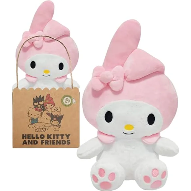 Joy Toy Sanrio My Melody Eco-Plüsch, Weiß-Pink, weicher Plüsch aus recyceltem Material, nachhaltig und umweltfreundlich, inkl. Kartontäschchen