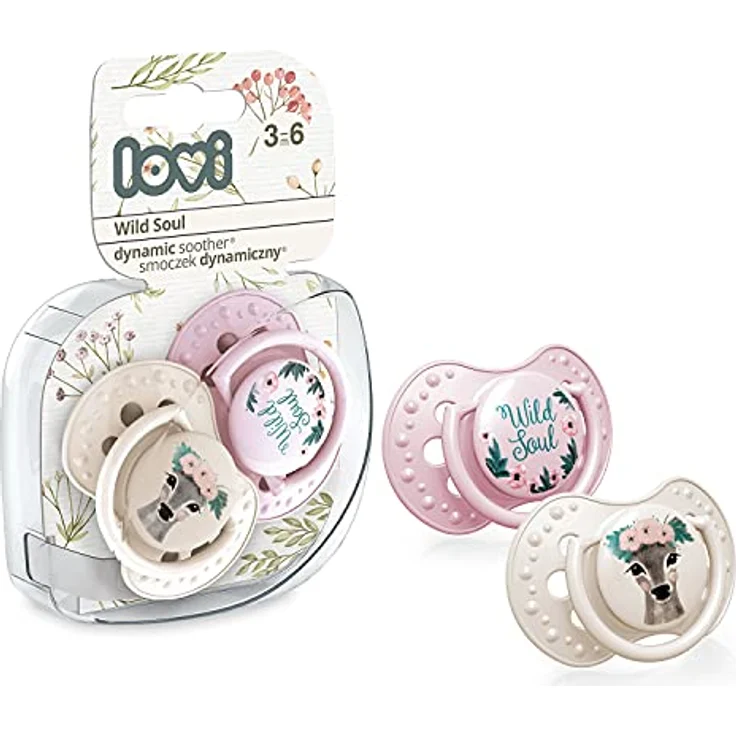 LOVI Schnuller Wild Soul Kollektion, Silikon, Hygieneschutzhülle, BPA-frei, 2 Stück (3-6m, Wild Soul Girl) – Bild 2