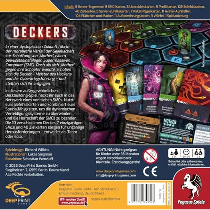 Pegasus Deckers, Deckbuilding-Kartenspiel in dystopischer Zukunft mit 10 Decker-Charakteren und 7 supermassiven Computern, Deutsch – Bild 4