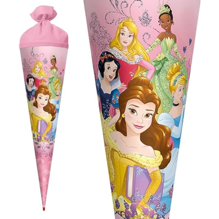 ROTH Schultüte groß Disney Princess 70 cm, Glittereffekt, rund, Filzverschluss, ROT(H)-Spitze, mit Belle, Aurora, Schneewittchen, Aschenputtel und Tiana – Bild 3