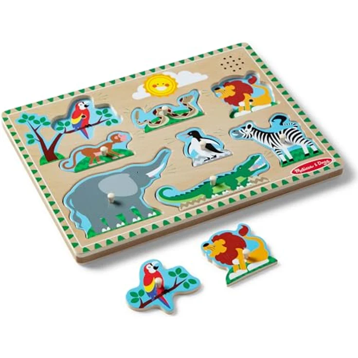 Melissa & Doug Zoo Animals Sound Puzzle, interaktives Puzzle mit 8 Tiergeräuschen und lichtaktivierten Sensoren – Bild 4
