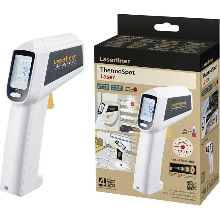 LASERLINER ThermoSpot Infrarot-Thermometer, berührungslose Temperaturmessung mit 8-Punkt-Laserkreis, recyceltes Kunststoffgehäuse, große Temperaturmessbereich