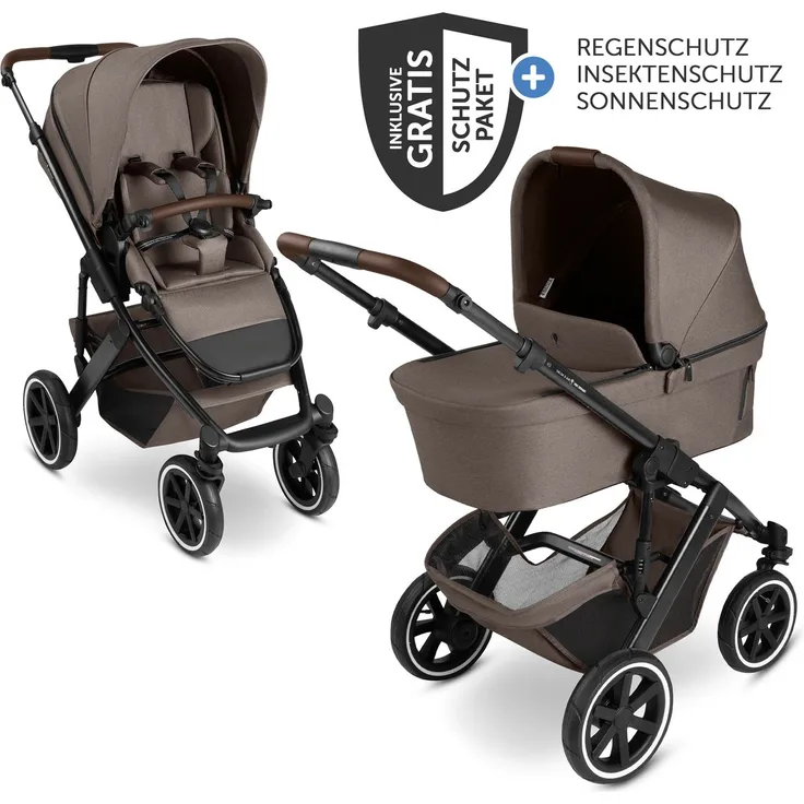 ABC Design Kombi-Kinderwagen Salsa 5 Air, 2 in 1 inkl. Babywanne & Sportsitz mit XXL-Zubehörpaket - Pure - Nature, mit innovativem Quick-Fold-System und UPF 50+ Sonnenschutz