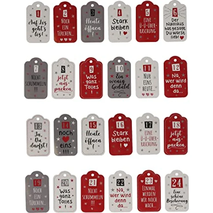 Cepewa Adventskalender DIY Karten mit Sprüchen Bastelset │ 4,5x8cm Papier 1-24 Karten │ Weihnachten Adventszeit Kalender (1 x Adventskalender Karten 24tlg.) – Bild 1