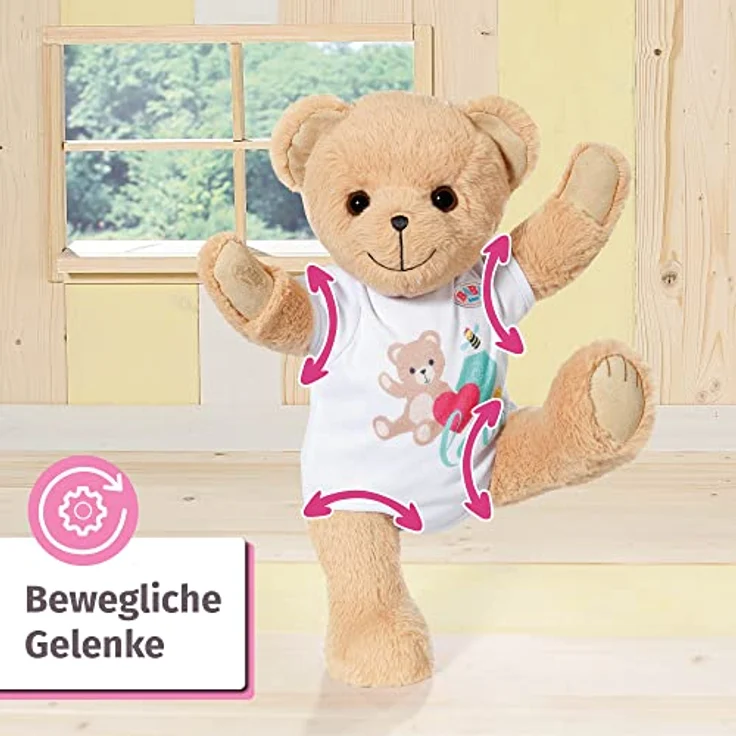 Zapf Creation 835388 BABY born Bär mit weißem Strampler- Teddybär Kuscheltier, bewegliche Arme und Beine, drehbarer Kopf, waschbar per Handwäsche, mit Freundschaftsbuch und Stickerbogen. – Bild 3