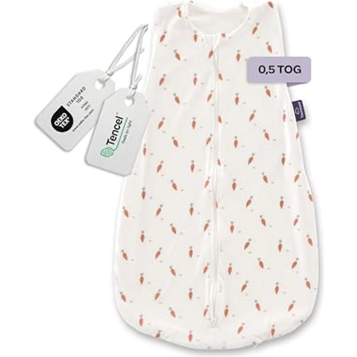 Träumeland Sommerschlafsack Baby Carota 0.5 TOG, atmungsaktiv, 100% Baumwolle, Öko-Tex 100 zertifiziert, schadstofffrei, hautfreundlich (weiß) – Bild 2