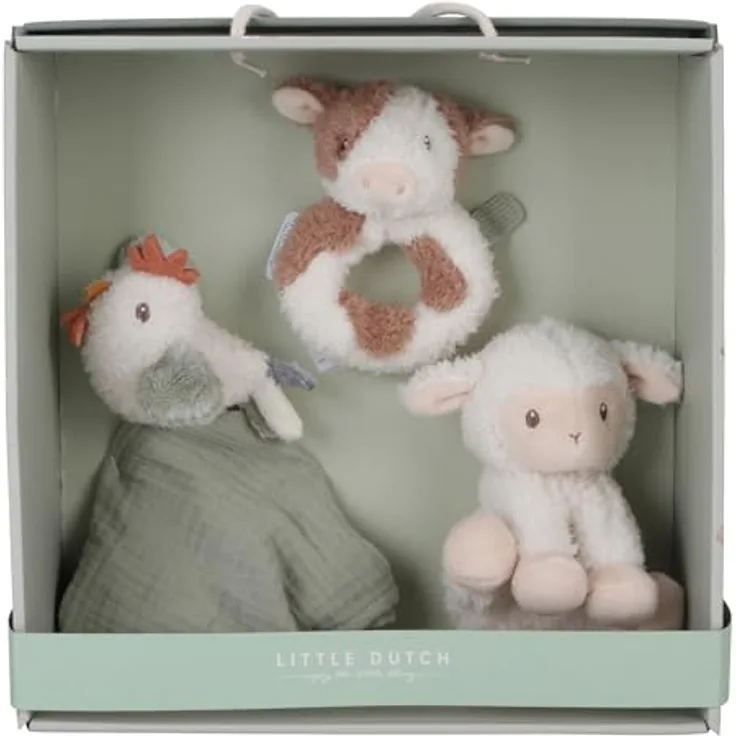 Little Dutch Little Farm Gift Box, Geschenkset für Babys mit Rassel, Schmusetuch und Plüschspielzeug, ideal für Neugeborene