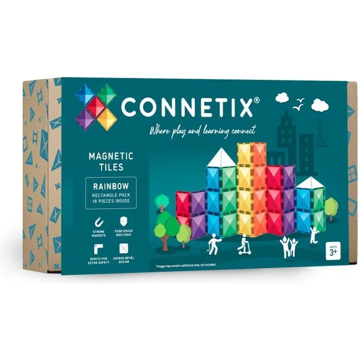 Connetix Magnetspielbausteine Rainbow Rectangle Pack verstärkte Magnete pädagogisches Lernspiel (Open Play, 18 Teile), ab 3 Jahren