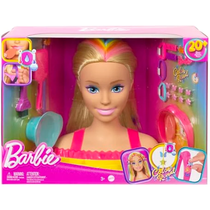 Barbie Deluxe Styling-Kopf blond Totally Hair Mattel Frisierkopf mit Farbwechsel-Accessoires – Bild 6