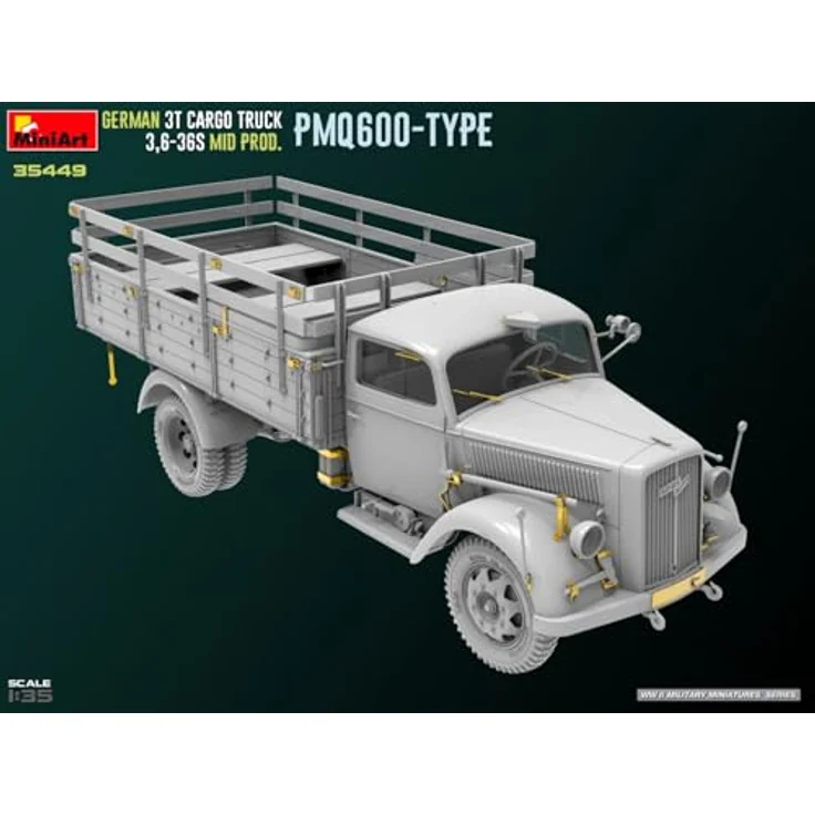Mini Art 1:35 Dt. 3t Cargo Truck Mid Prod. PmQ600, detailliertes Standmodell mit realistischen Schweissnähten und 6 Varianten-Decals – Bild 5
