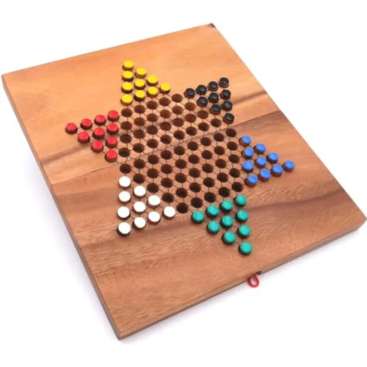 ROMBOL Halma - klappbares Strategiespiel aus edlem Samena-Holz, für 2-6 Personen, matt braun