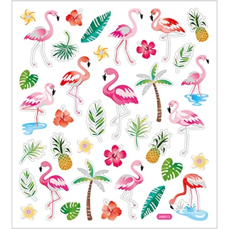Creativ Aufkleber Flamingos, Bogen 15 x 16,5 cm, ca. 37 Stück, Flamingo, 1 Bogen