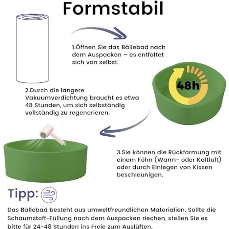 Zedachica Baby Bällebad 80cm*30cm, runde Schaumbällebad für Kinder ab 1 Jahr, grün, für drinnen, ohne Bälle – Bild 3