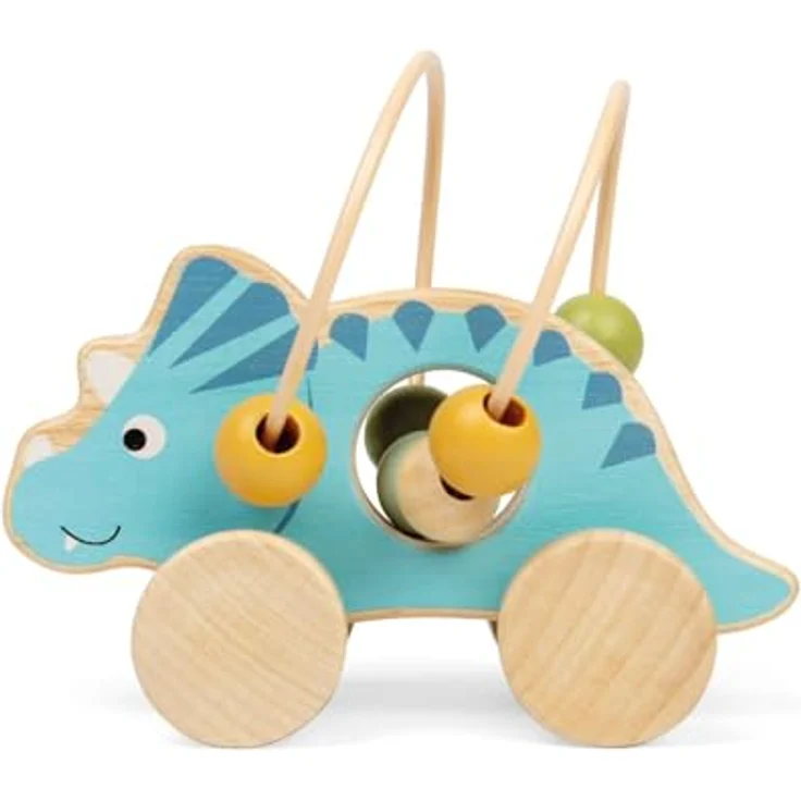 Bigjigs Wooden Push Toy Triceratops, FSC®-zertifiziertes Holzspielzeug mit Perlenrahmen, 13.5 x 11 x 8.5 cm, für Kinder ab 12 Monaten – Bild 2