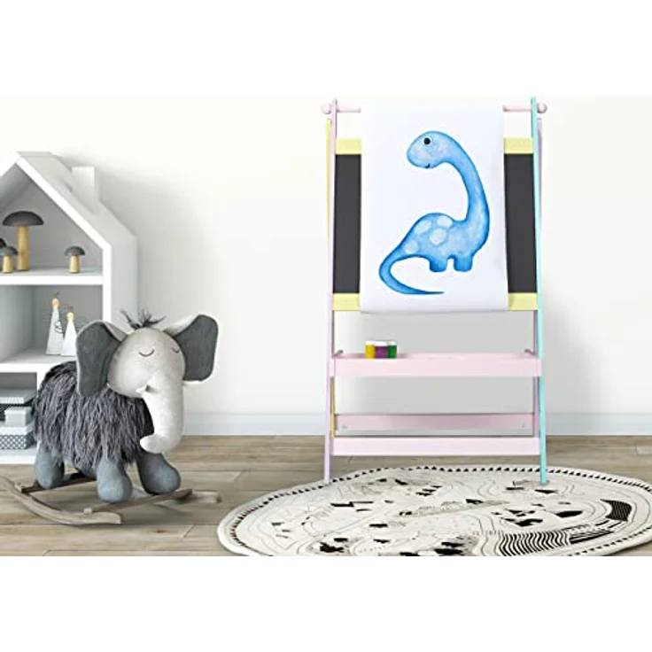 Relaxdays Kindertafel, freistehende Maltafel mit Papierrolle, bunter Rahmen für kreative Kinder – Bild 5