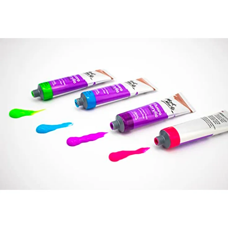 Mont Marte Acrylfarben Set Neon, fluoreszierend, 8 Tuben à 18 ml, brillante lichtechte Farben mit Neoneffekt unter Schwarzlicht, hohe Deckkraft – Bild 4