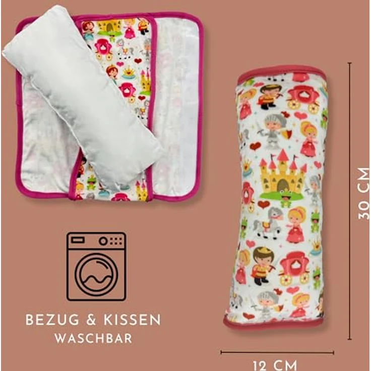 HECKBO Auto Schlafkissen Prinzessin König Motiv für Kinder Mädchen Jungen - maschinenwaschbar – kuschelweich - Auto Gurtkissen, Gurtschoner, Gurtschutz Sitzerhöhung, Auto Kissen, Reisekissen, Urlaub – Bild 3
