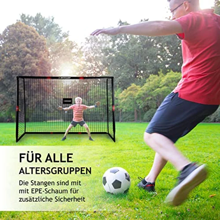 Dunlop Fußballtor - 240 x 160 x 85 cm - Metall - Fußballtrainingszubehör für alle Altersgruppen - Einfache Montage - Schwarz/Rot – Bild 2