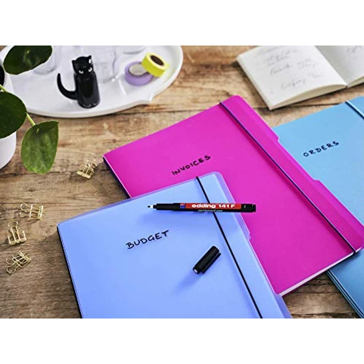 edding 141 F Permanenter Folienschreiber - 4er-Set - 4 Farben - Rundspitze 0,6mm - zum Schreiben auf Glas Kunststoff Folien und glatten Oberflächen - permanent schnelltrocknend wisch- und wasserfest – Bild 4