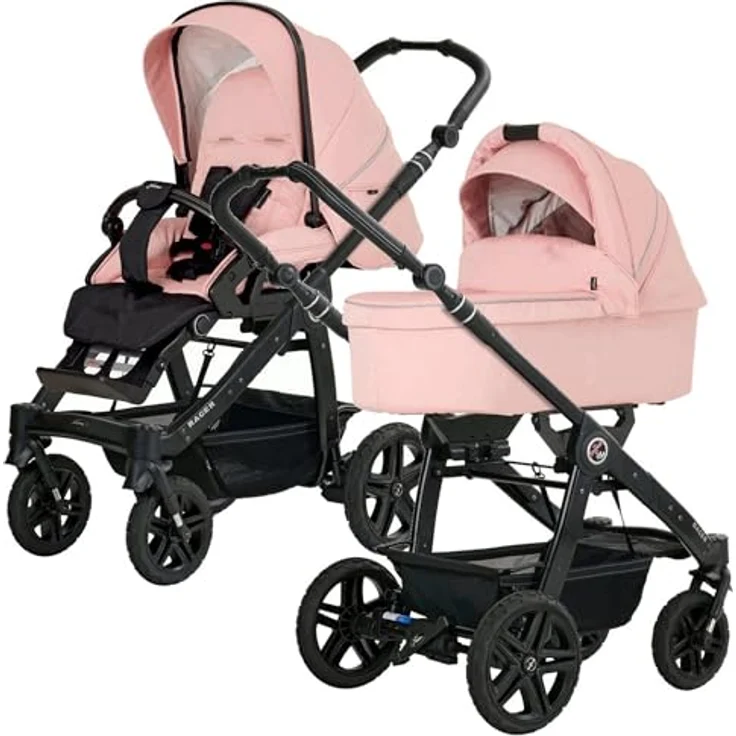Hartan Kinderwagenset Racer GTS, Lachs, 3-teilig, Faltbare Babywanne, 5-Punkte-Gurt, Federung, Kugelgelagerte Räder, Made in Germany – Bild 2