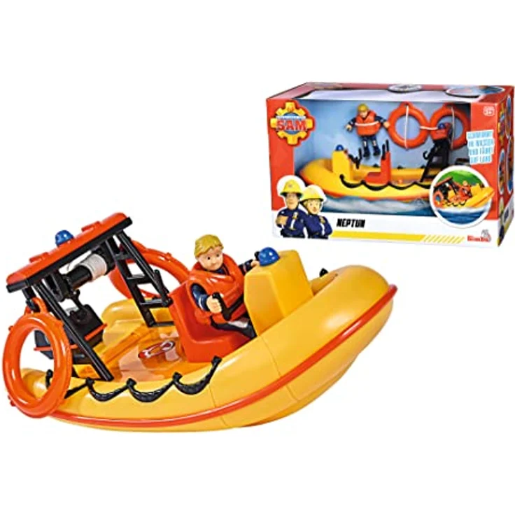 Simba Feuerwehrmann Sam Neptune, Such- und Rettungsboot mit Penny Actionfigur, mechanische Winde, schwimmfähig, 20 cm, ab 3 Jahren – Bild 1