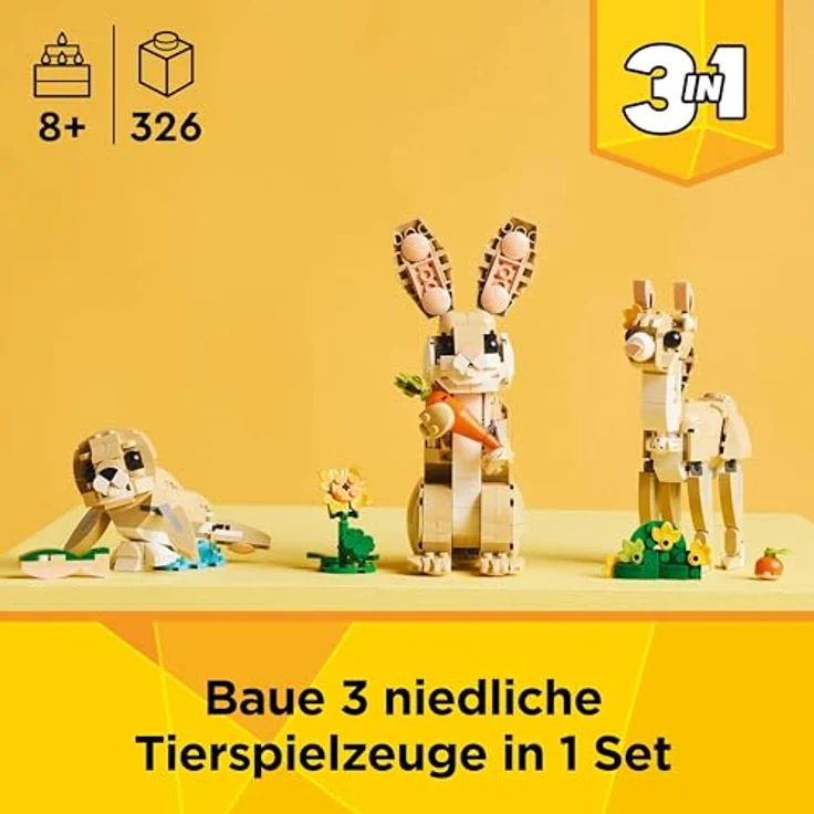 LEGO Creator 3in1 Häschen - Modell umbaubar in eine Lama Figur oder Spielzeug Robbe - Bauset mit Tieren für Kinder - Geburtstagsgeschenk für Mädchen und Jungen ab 8 Jahren 31162 – Bild 2