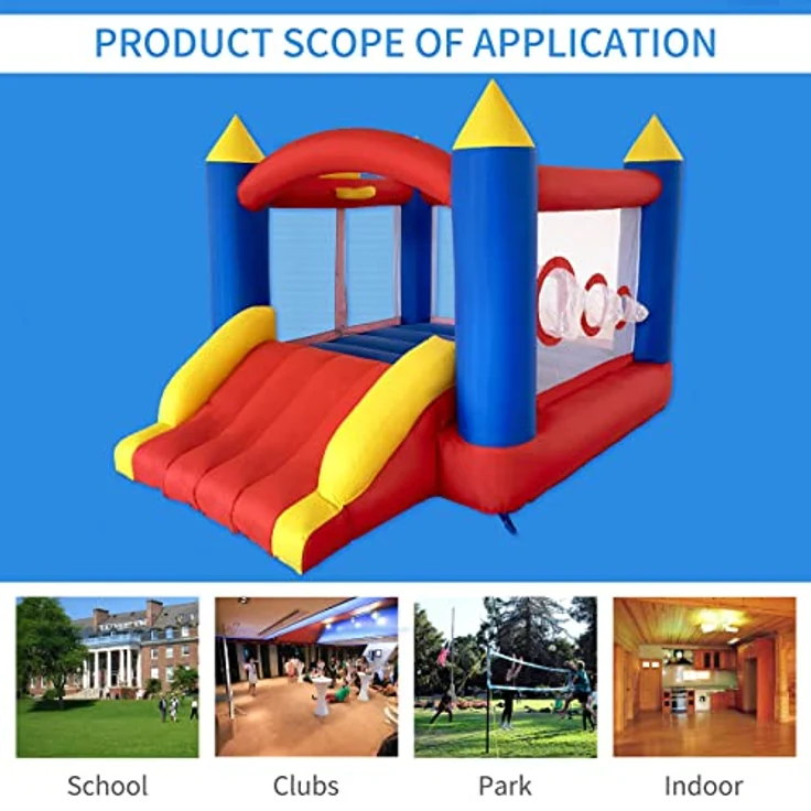 Ballsea Hüpfburg mit Gebläse, Genäht aus Extra Dickem Material, langlebig, Aufblasbares-Hüpfburg für 3 bis 4 Kinder. Hüpfburg Kinder Indoor (315x245x194cm) – Bild 6